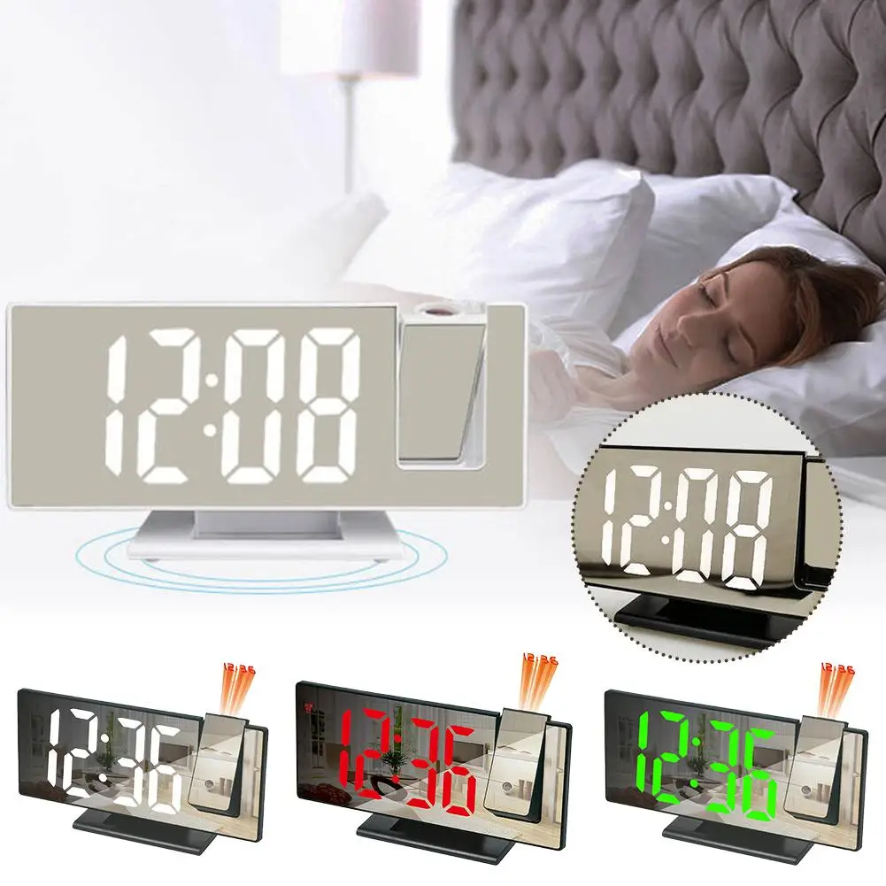 Projection Digital Alarm Clock Smart Photosensitive Auto Dimming Mirror LED Clock with Dual Alarm Snooze Temperature Display