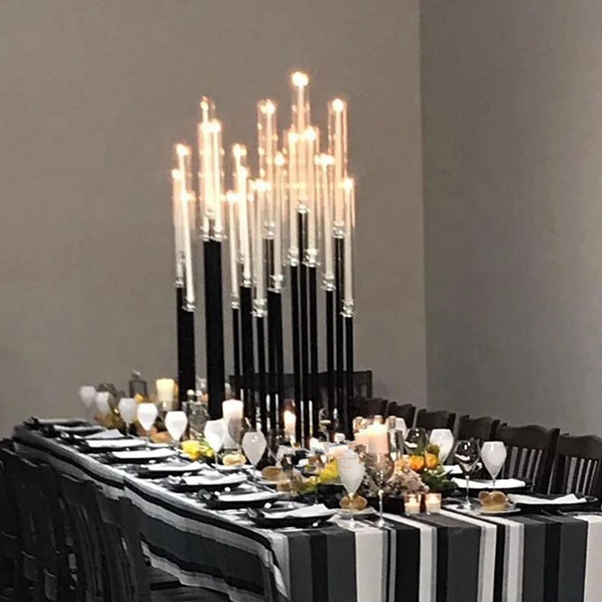 5pcs)10 arms Tall black Candelabra Crystal Wedding Acrylic Centerpieces black metal  Candle Holder For Wedding Decorations A0140