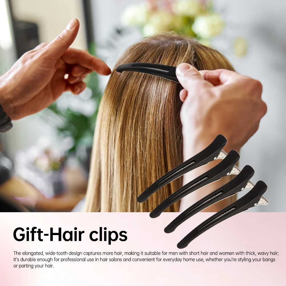 Extended Heat-Conducting Aluminum Tube Ceramic Roller Comb Set, 4 Different Diameter Cylinder Combs, High-Temperature Resistant Nylon Comb Teeth, Paired with a Duckbill Clip, Dual-Use Styling Tool for Barbershops and Home Use