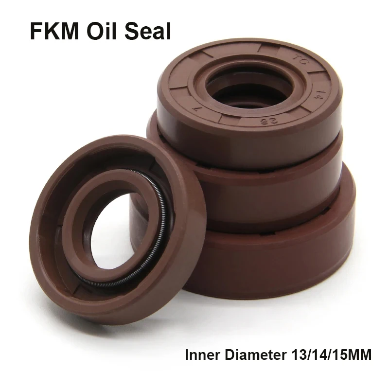 2Pcs Brown FKM Framework Oil Seal TC Fluoro Rubber Gasket Rings Cover Double Lip With Spring For Bearing ID*OD*THK 13/14/15MM