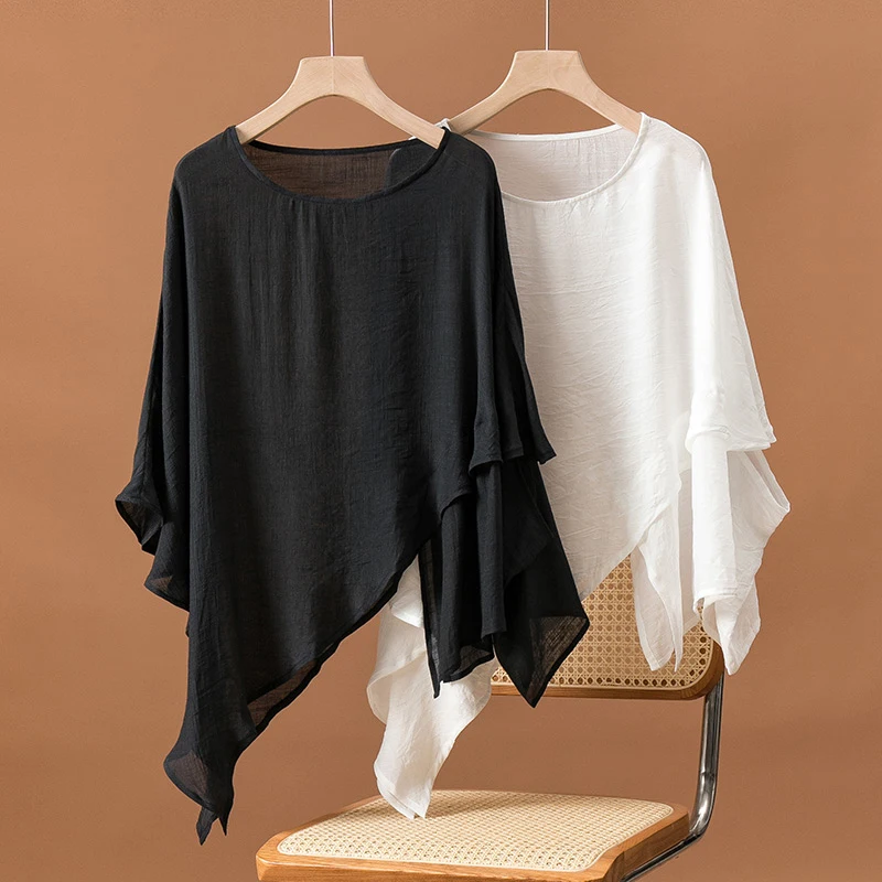 

Lightweight Silk Linen Short Casual Hooded Outerwear Loose Fit Summer Air Conditioning Shirt for plus Size Women