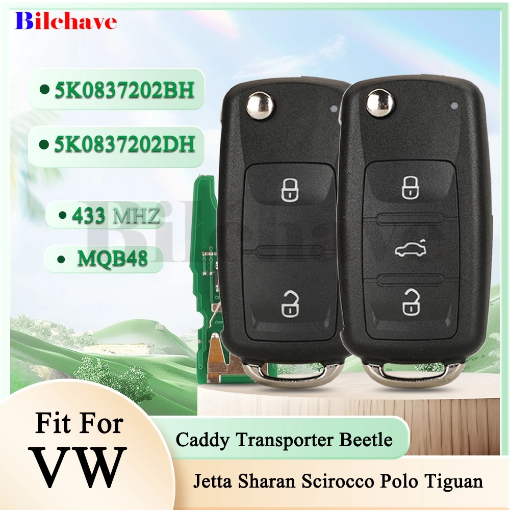 

Jingyuqin 433 МГц MQB 48 чип 5K0837202BH/DH дистанционный ключ от автомобиля для VW Caddy Transporter Beetle Jetta Sharan Scirocco Polo Tiguan Fob