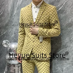 Gelbe Mode High-End-Männer Anzüge maßge schneiderte gekerbte Revers Bräutigam formale Smoking 2 Stück Sets klassische männliche Blazer Ropa Hombre