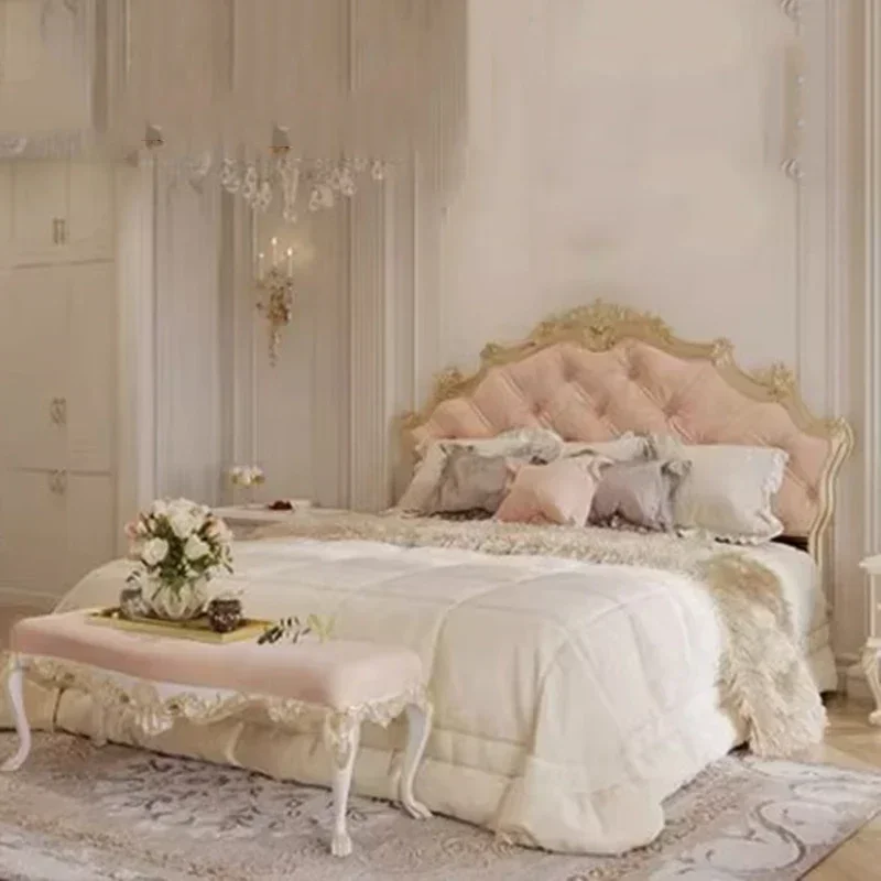

For ServiceEuropean Double Bed Velvet Cream Elegant Matrimonial Girls Terrace Girls -Beds Luxury Ergonomic Muebles Furniture