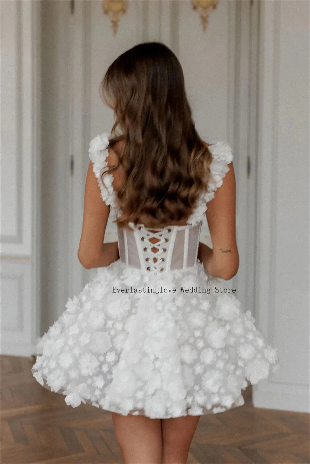 Floral Short Wedding Dresses A-line Sweetheart Bridal Gown Prom Party Saudi Arabia Israel Dubai Vestidos De Novia Customized