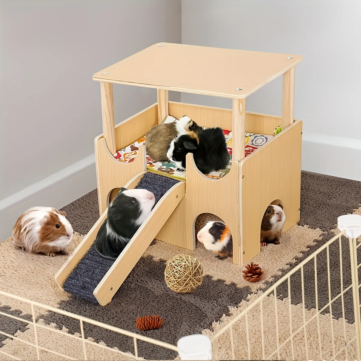 1 Piece of Accessory with Random Color and Style (Excluding Blanket) Wooden Guinea Pig Hideout, Hamster Cage Interior Decoration Platform, Double-Layer Decorative Hammock, Hamster Climbing Ladder, Pet Nest