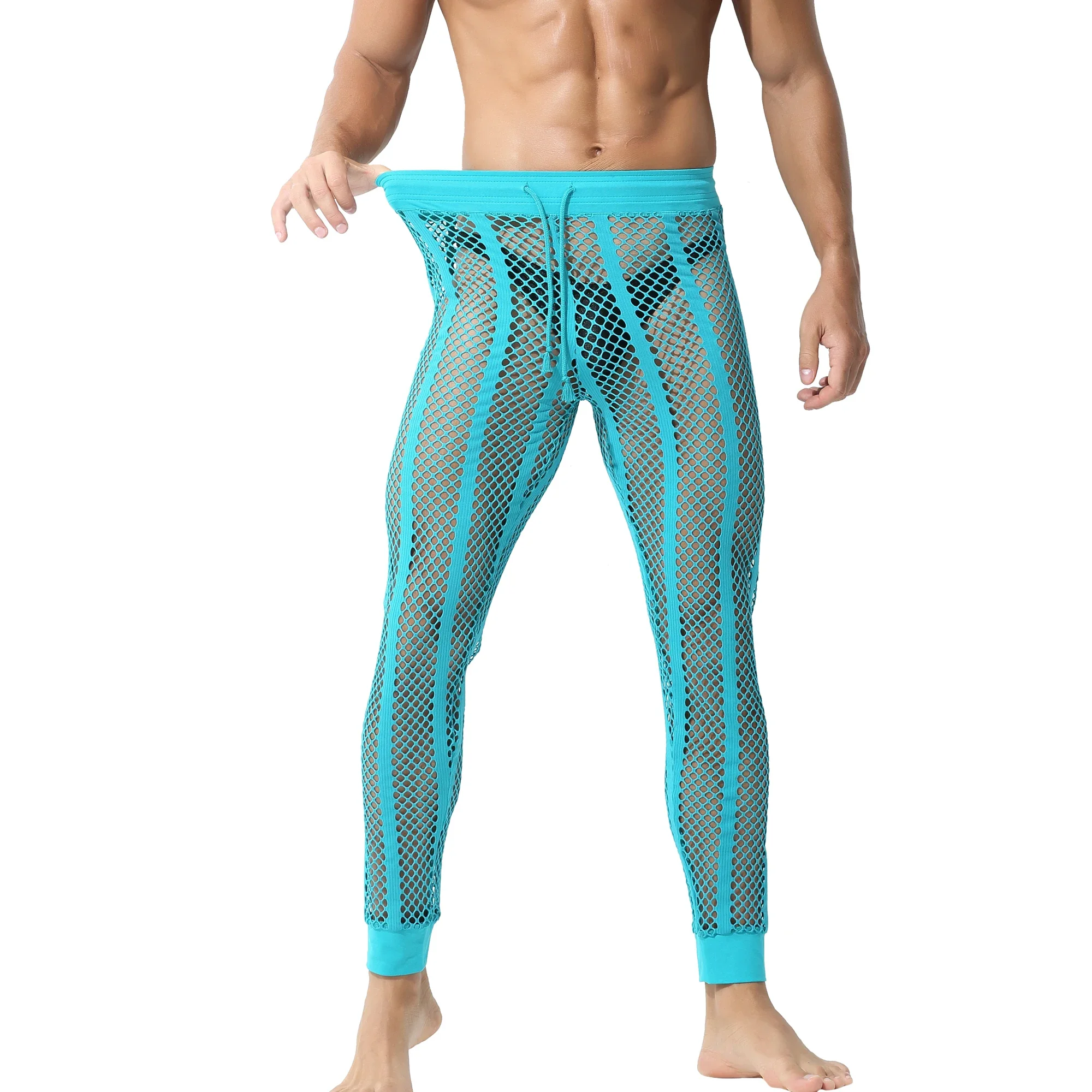 Men Sexy Mesh Tights Running Sport Casual Legging Long Pant Fitness Men Skinny Leggings Homewear See Through Pajama Pants Romper