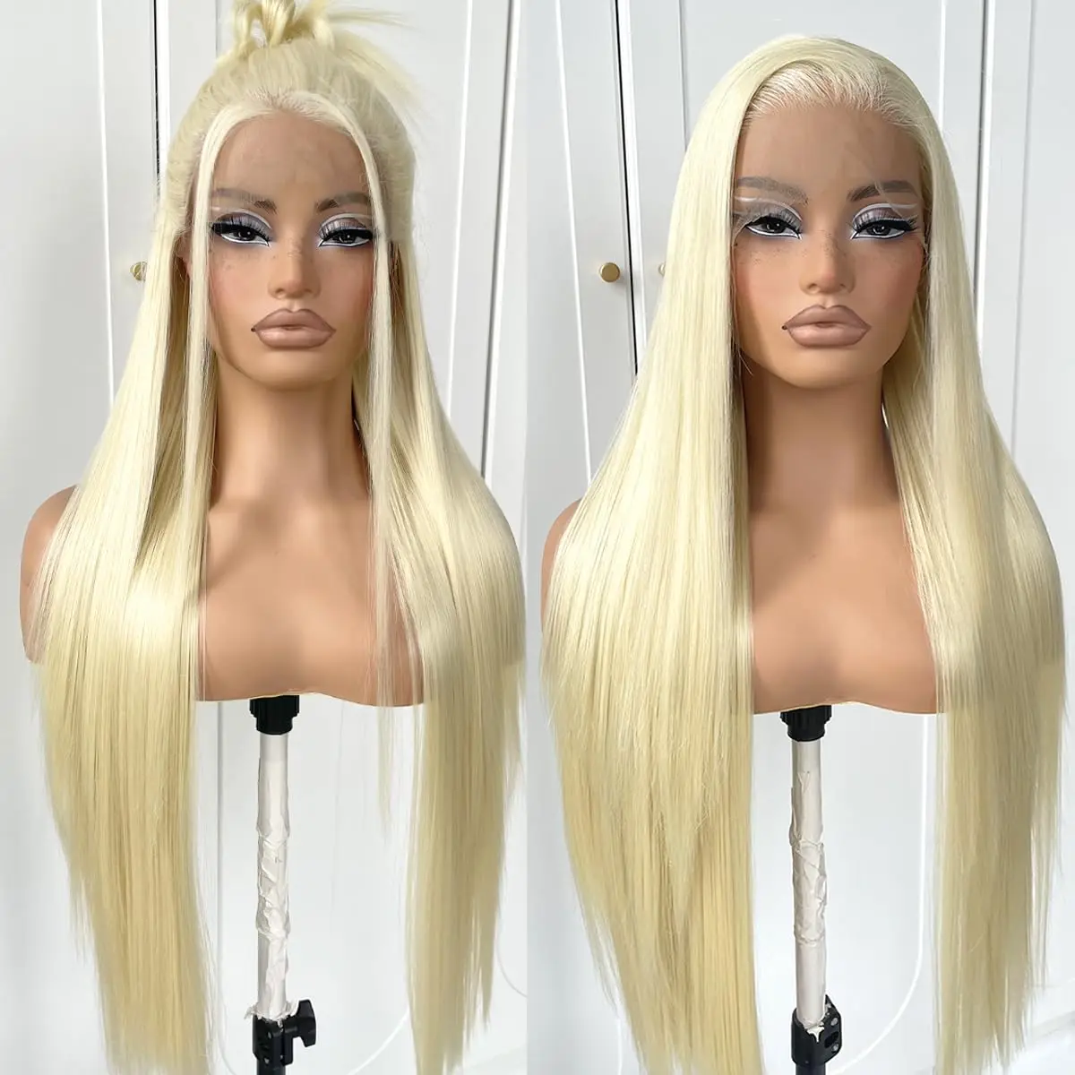 Alimice #613 Blonde Long Straight wig 13x4 Lace Frontal Natural Human Hair Wig Natural Preplucked Glueless Wig