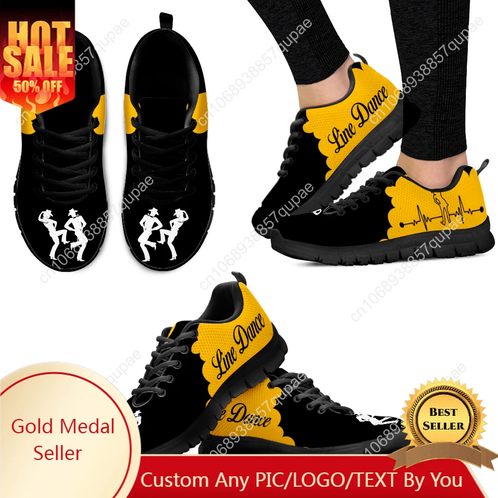 

Yellow And Black Color Contrast Line Dance Sports Shoes Mens Womens Children Sneakers Casual Custom High Quality Couple Shoes