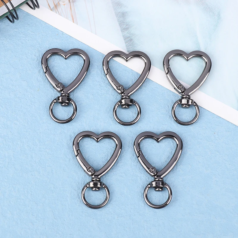 5pcs Plated Heart Shape Rotation Lobster Zinc Alloy Spring Buckle Clasps Key Ring Holder Hook Carabiner For Jewelry Making