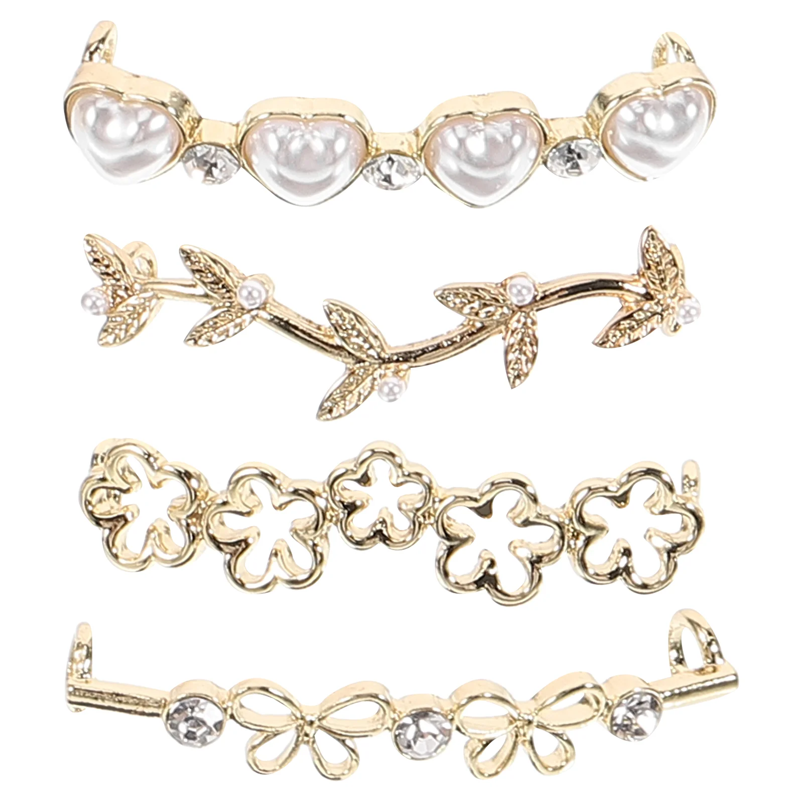 

4 Pcs Shoelace Decorative Buckle Heart Pearl Clips Decorations Shoes Hair Metal Bow Alloy Women's Ties