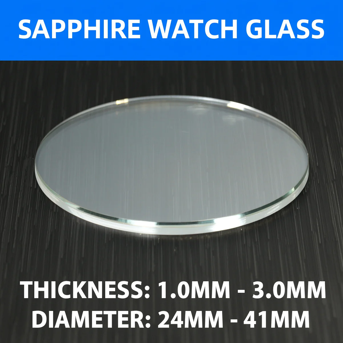 Verre saphir minéral transparent plat, d'une épaisseur de 1,0/1,2/1,5/2,0/2,5/3,0 mm et d'un diamètre de 26-40,5 mm