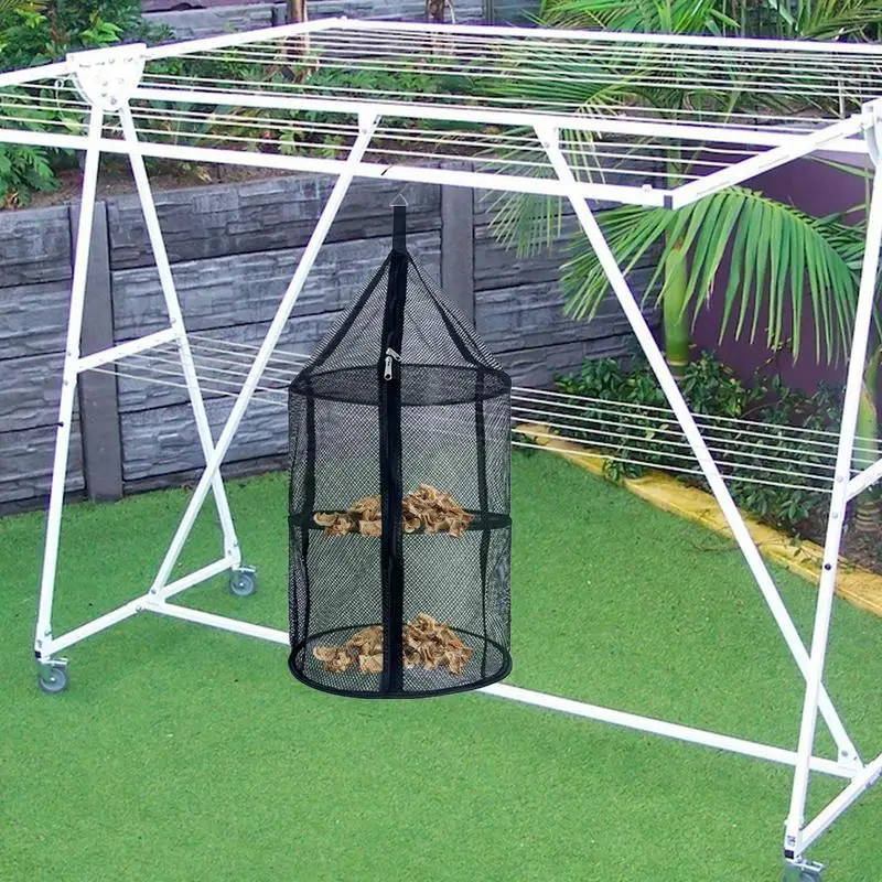 

Mesh Herb Drying Basket 3 Layer Plant Hanging Mesh Dry Net Black Drying Net Basket With Zipper Flat Drying Foldable Hanging Mesh