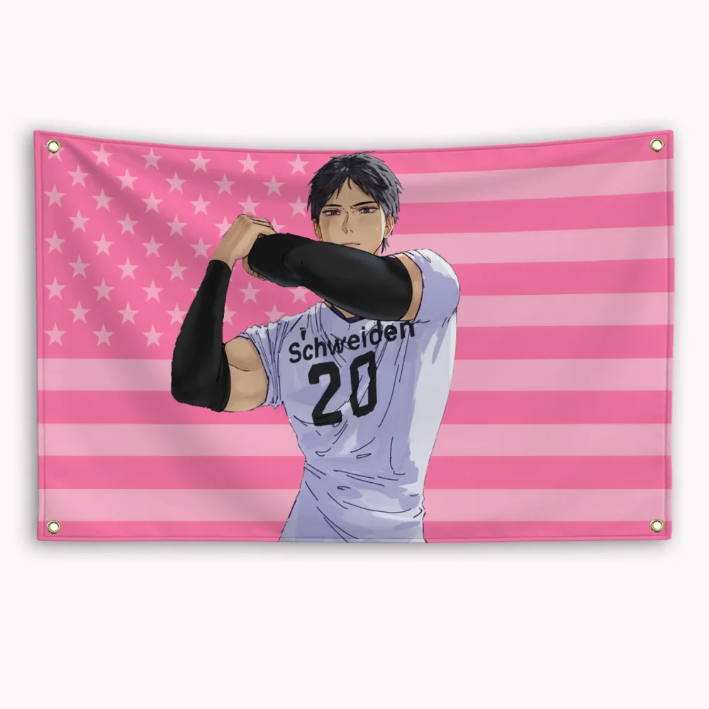 توبيو كاجياما العلم الأمريكي أنيمي Haikyuu!! راية ديكورات خارجية لتزيين المرآب، صالون حلاقة، نسيج، إعلان العلم #1