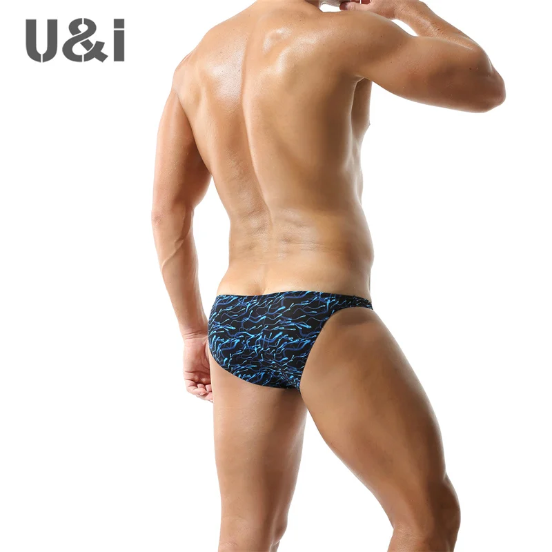 U＆I sexy low waist briefs for men with personalized printing, thin breathable nylon narrow edge U convex pouch