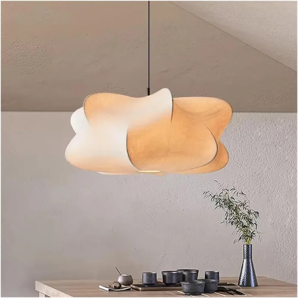 Große Seiden-Pendelleuchte, weißer Kronleuchter, moderne Deckenleuchte zum Aufhängen, für Wohnzimmer, Esszimmer, Schlafzimmer, Restaurant