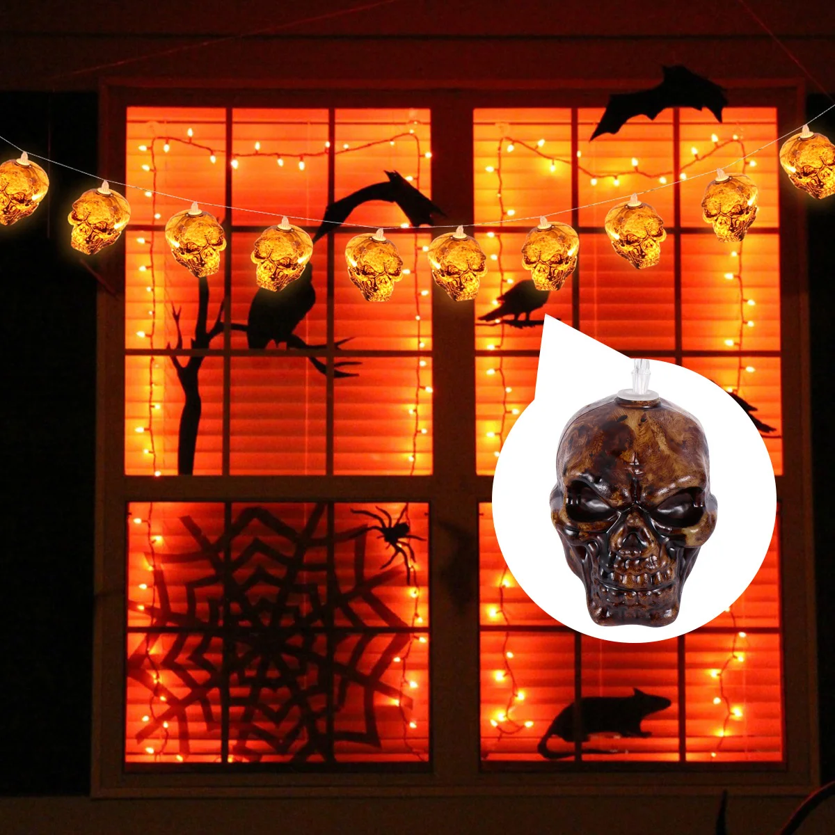

20M 100Led Skull Lights Warm White Halloween Decoration Lamp For Outdoor Indoor Party Garden Window Wall Decor Garden Light