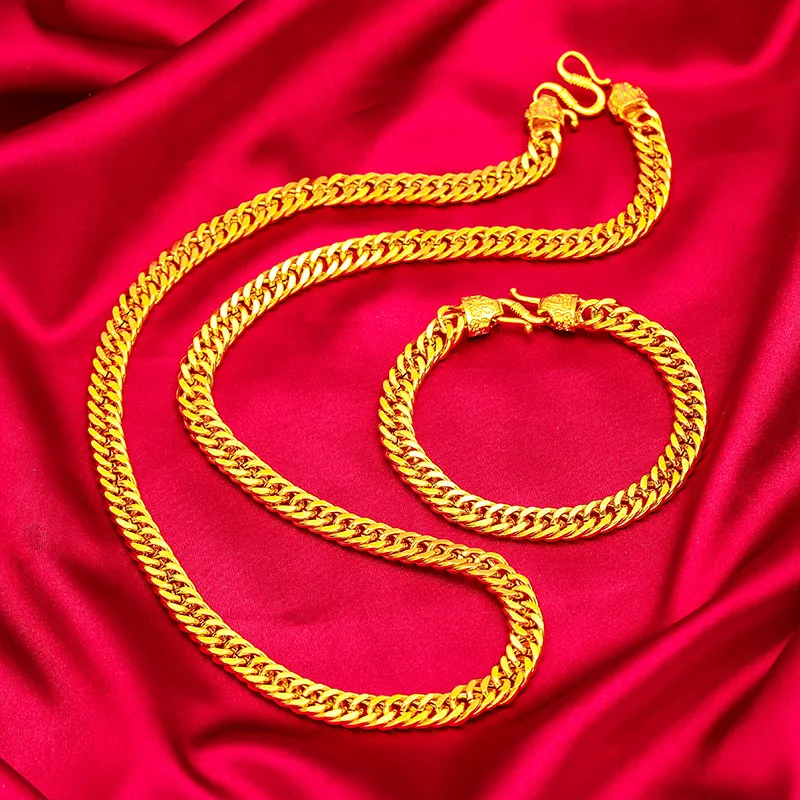 

8mm Men's 24K Gold (AU999) Flat Necklace | Openwork mechanical chain, micro-diamond glow with magnetic closure