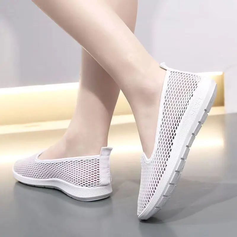 New Woman's Summer Mesh Hollow Flat Sole Casual Shoes Soft Sole Non Slip Breathable Slip On Light Walking Shoes Ballet Shoes image 6
