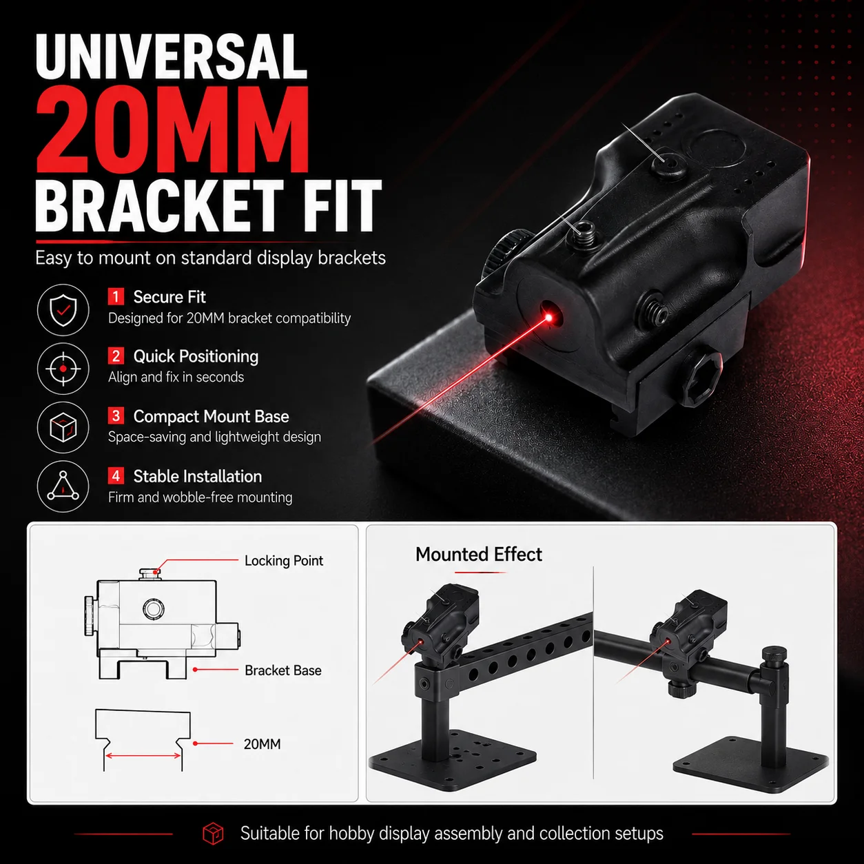Multi-purpose Mini Red Beam Decor Module Universal 20MM Adjustable Installation Base