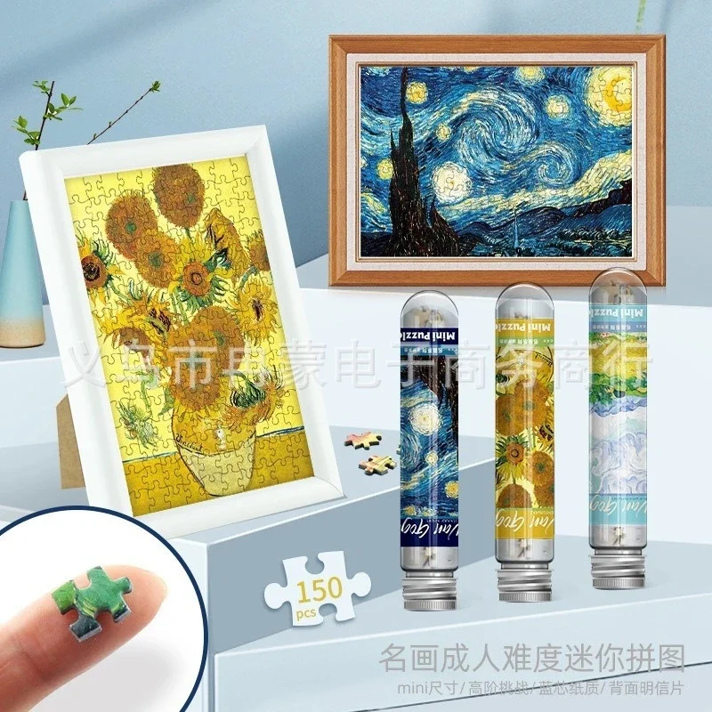 150Pcs Mini Jigsaw Puzzle 6, Inch Tube Portable Pocket Brain, Teaser Game Adults High Difficulty, Art Painting Frame Gift Decor