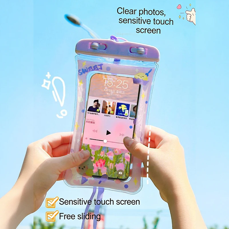 【Happy】Cartoon Waterproof Phone Case With Touchscreen Airbag Water Festival Neck Protector. be used for sizes below 6.67 inches! view 2