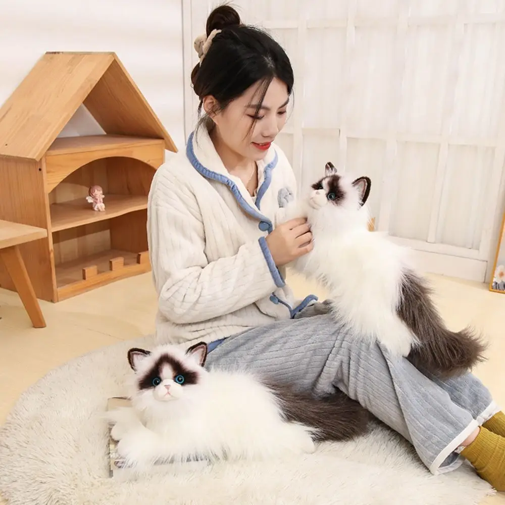 Stuffed Doll Simulated Cat Plush Toys Long Hair Fluffy Ragdoll Cat Plush Toy Cute Collection Plush Kitty Figures Toy