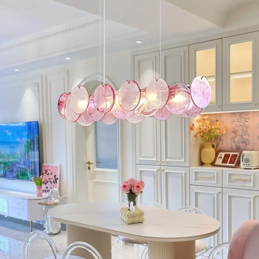 

Pink Glass Ceiling Chandelier For Living Dining Room Bedroom Luxury Hanging Light French Vintage Colorful Pendant Lamp