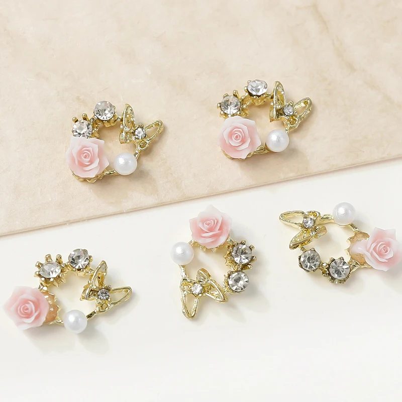 5Pcs Butterfly Wreath Rose Nail Diamond Alloy Girl Nail Charm Nail Art Decoration Accessorie Stereoscopic Nail Art Enthusiasts