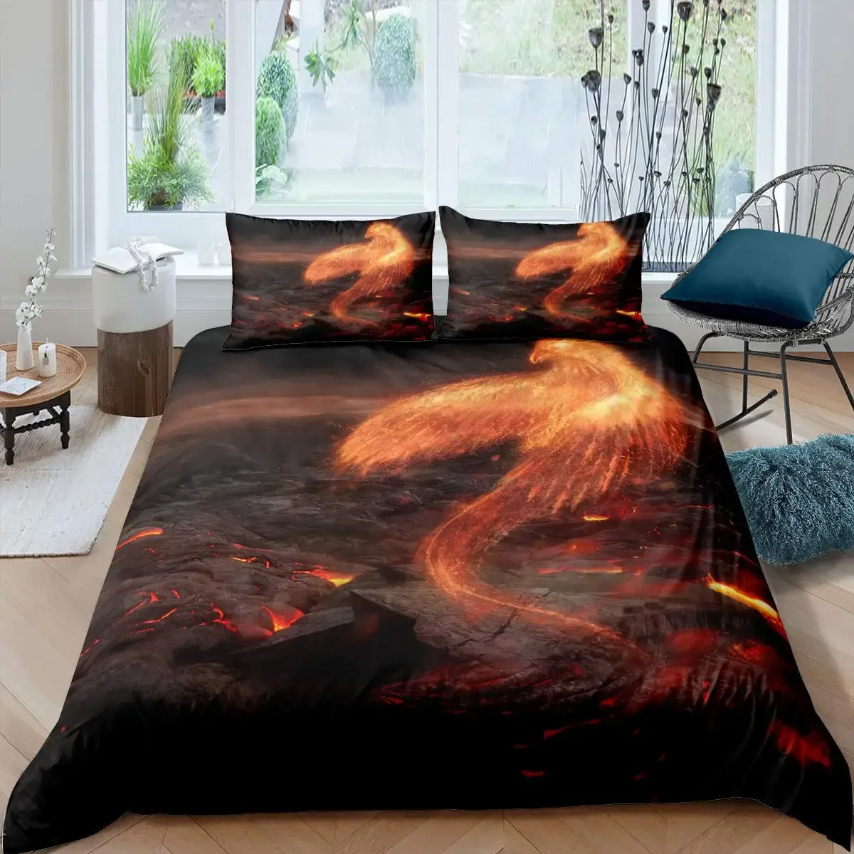 

Phoenix Duvet Cover Set Queen Size Fire Phoenix Flying Above The Volcano Bedding Set Children Adult Soft Comfortable Quilt Cover