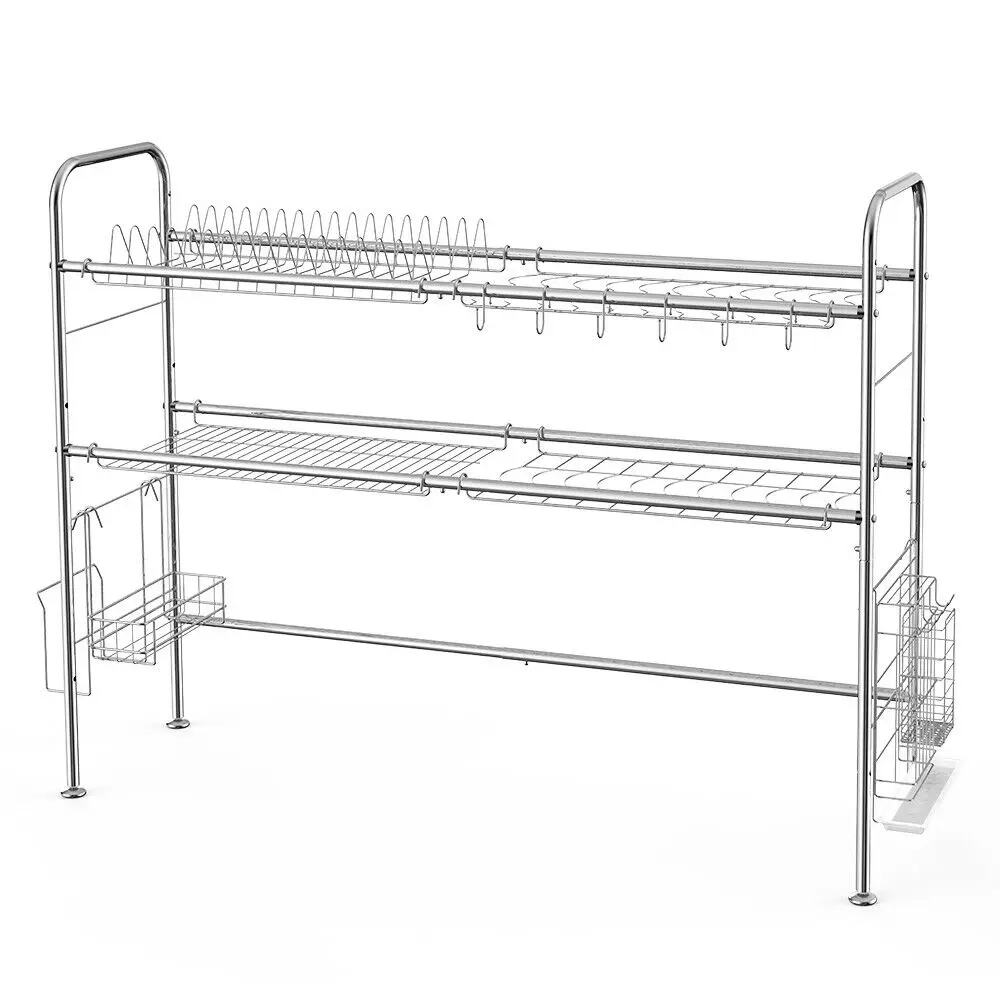 

New double slot double-layer bowl rack, adjustable floor for storing tableware, hook clamp and chopsticks