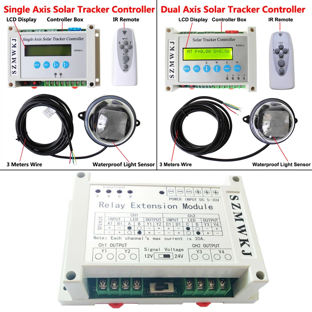 Single/Dual Axis PV Solar Panel Tracking Electronic LCD Solar Tracker Controller W/ 40A High Current Relay Extension Module