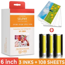 Tinta de papel Selphy de 6 pulgadas, Compatible con impresora fotográfica Canon Selphy CP1300, CP1500, CP1200, CP910, CP900, KP108IN, uso para bandeja de 6 pulgadas