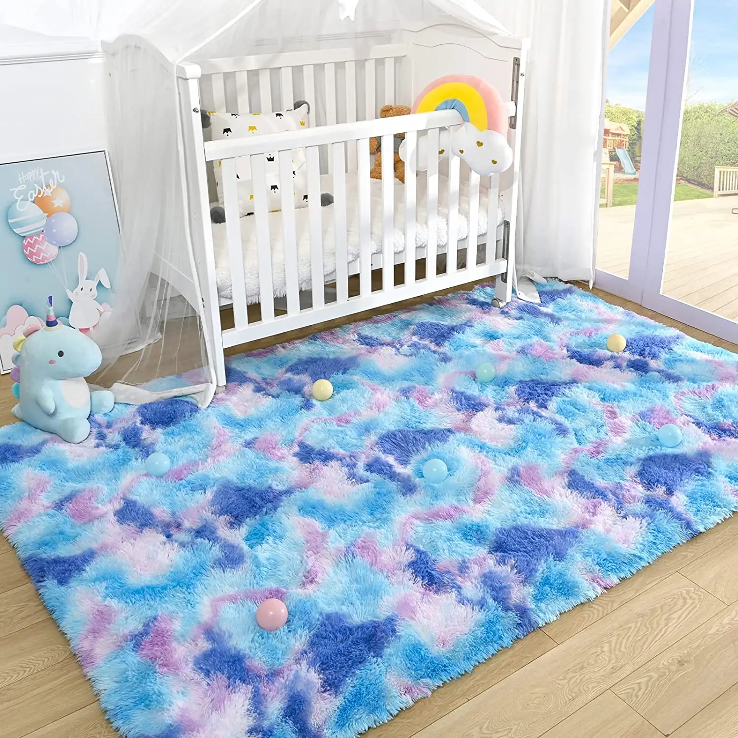 Blue Tie Dye Rainbow Rug Kid Play carpet Plush Living Room Sofa Thick carpets Bedroom Bedside Rugs Floor Mats for Home Decor