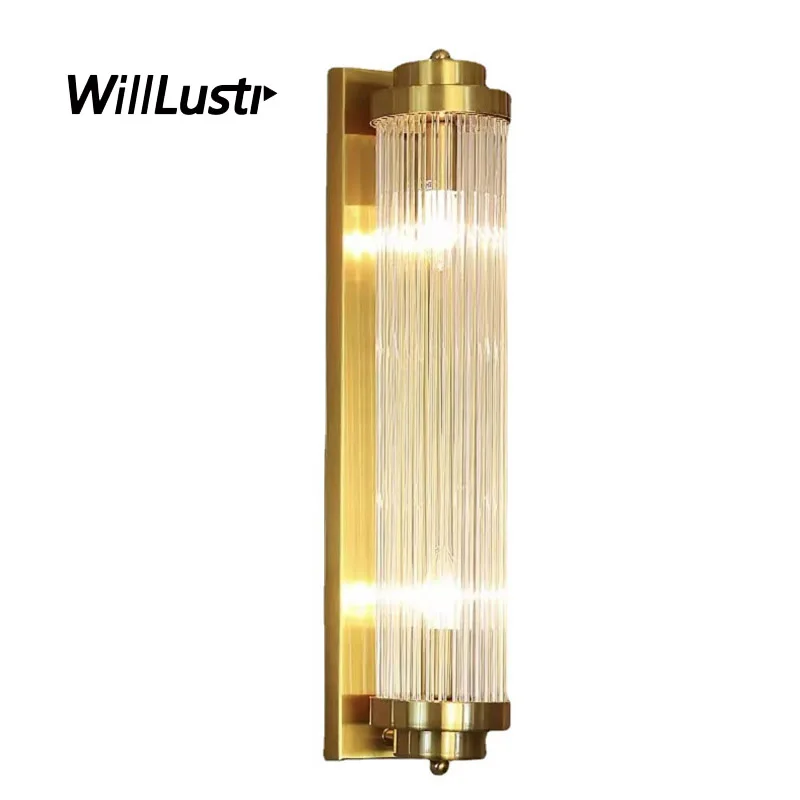 

Creative Glass Strip Wall Lamp Black Gold Metal Sconce Light Luxury Hotel Cafe Bar Aisle Bedside Rotating Crystal Lighting