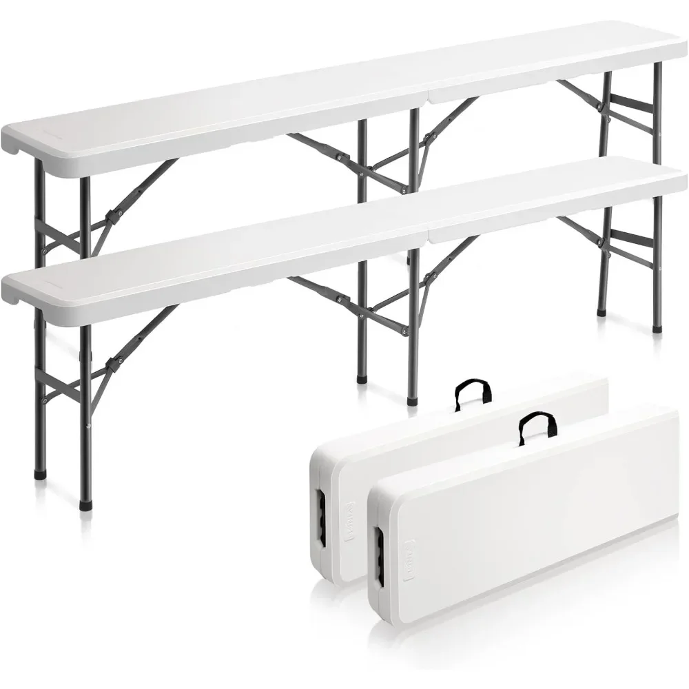 Outdoor Bench,  6 Feet Plastic Folding Benches, Portable in/Outdoor Picnic Party Camping Dining Seat, Patio Bench