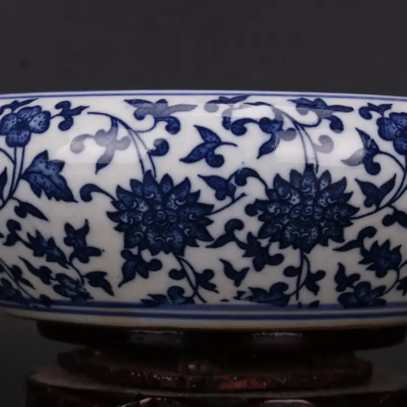 Chinese Blue and White Porcelain Qing Qianlong Lotus Pattern Bowl Brush Washer 5.1 inch