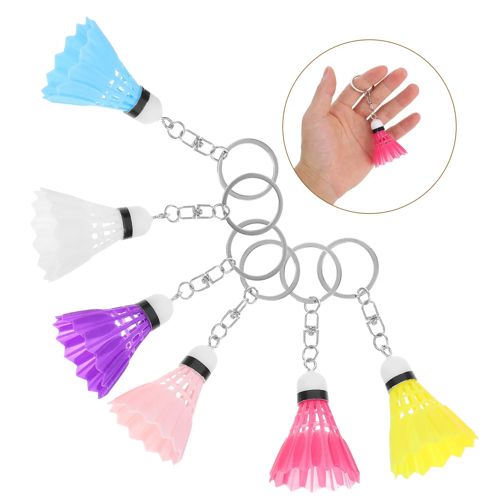 6Pcs Creative Badminton Keychain Bundle Shuttlecock Motif Keyring Lightweight Portable for School Office Gym Travel Use