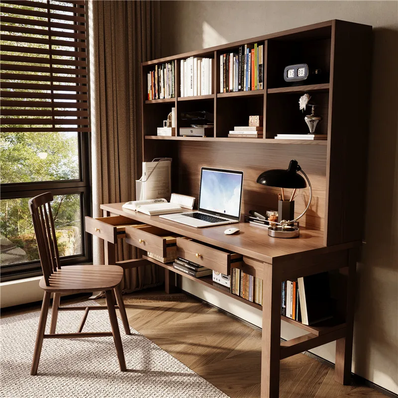 

Solid wood table with drawers computer desk home workbench bedroom children's desk bookcase integrated combination study table