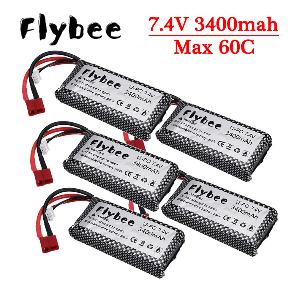 7.4V 2S Battery For Wltoys 144001 Car 7.4V 3400mah Lipo Battery For 12423 12428 feiyue 03 Q39 FY07 FY-07 RC Cars Toys Parts