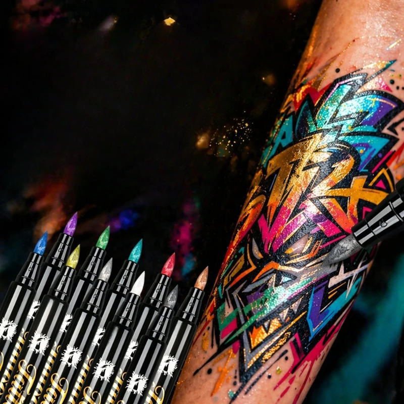 10/30 Colors Metallic Temporary Tattoo Markers Skin Paint Pen for Sports Games Festival Party Body Art Drawing Art Supplies