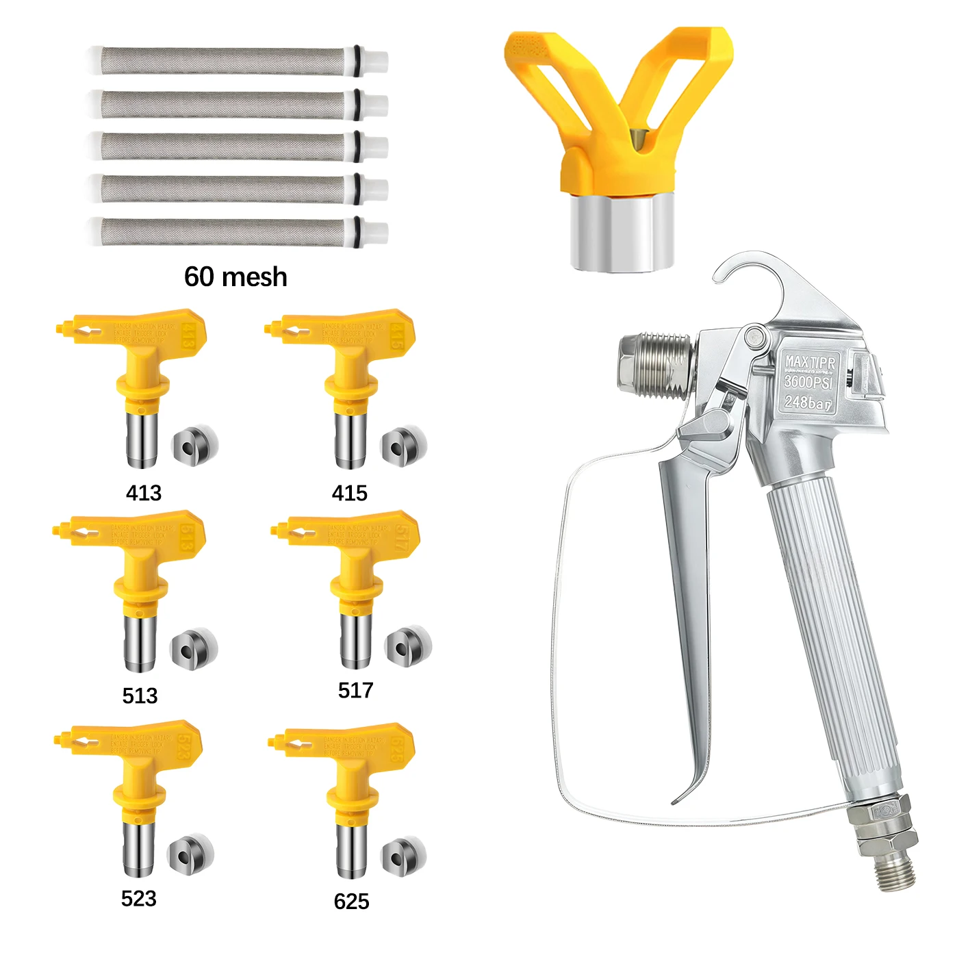 13pcs-airless-paint-sprayer-gun-with-nozzle-tips-1-nozzle-guard-60-mesh-filters-seals-for-professional-home-painting