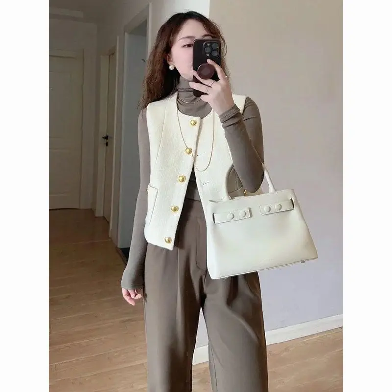 Suit Vest Cardigan Women's 2024 Autumn Temperament All-match Elegant Tank Vest Small Fragrance Tops