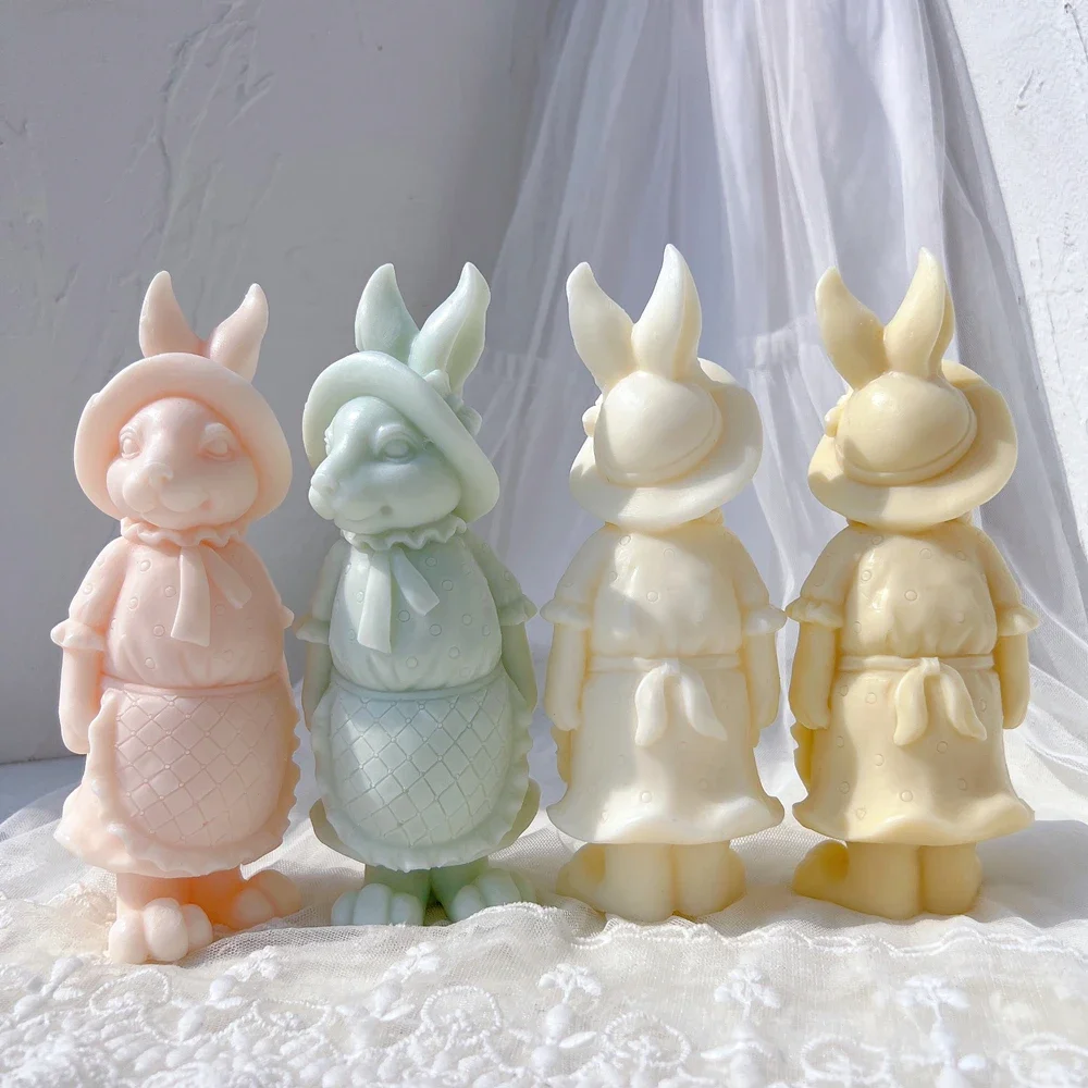 

Apron Rabbit Girl Silicone Candle Molds Hat Bunny Silicone Mold Animal Bunnies Wax Mould Easter Home Decor