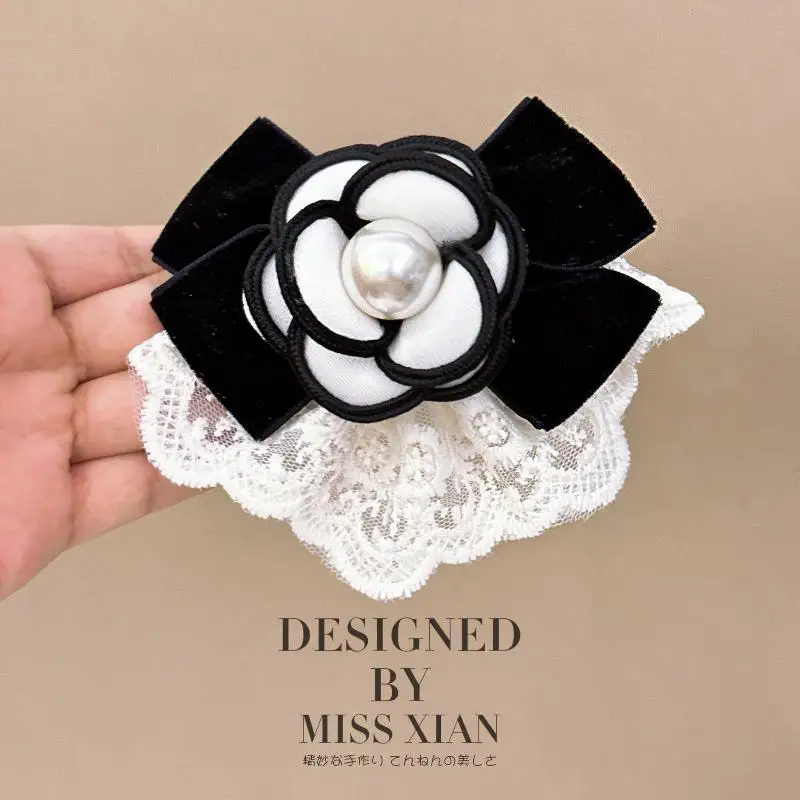 أنيقة الفرنسية الرجعية الدانتيل اللؤلؤ القوس زهرة الكاميليا دبوس الشعر عقال إكسسوارات الشعر للفتيات النساء