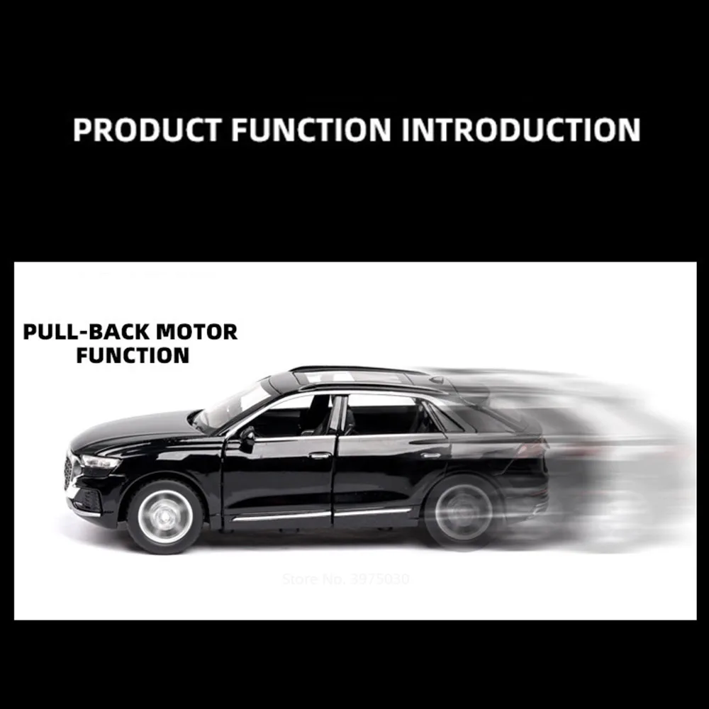 Modelli di auto in lega Q8 A8 in scala 1:32 Giocattoli pressofusi con luce sonora Ruota SUV Tirare indietro Veicoli in miniatura per regali di compleanno per bambini