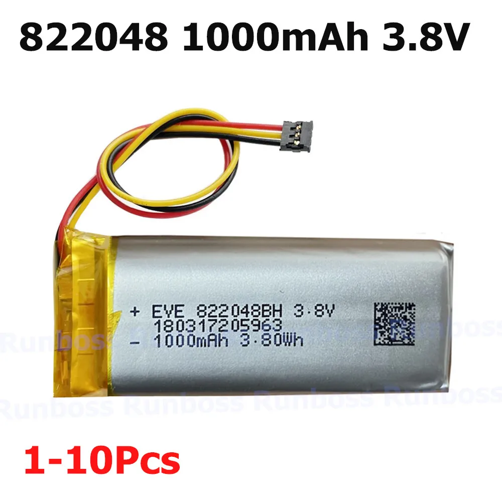 

1-10PCS 822048 3.8V 1000mAh Lipo Rechargeable Battery + JST 3pin MX 1.2mm 3P For MP3 GPS Recorder Headset Valve Index Controller