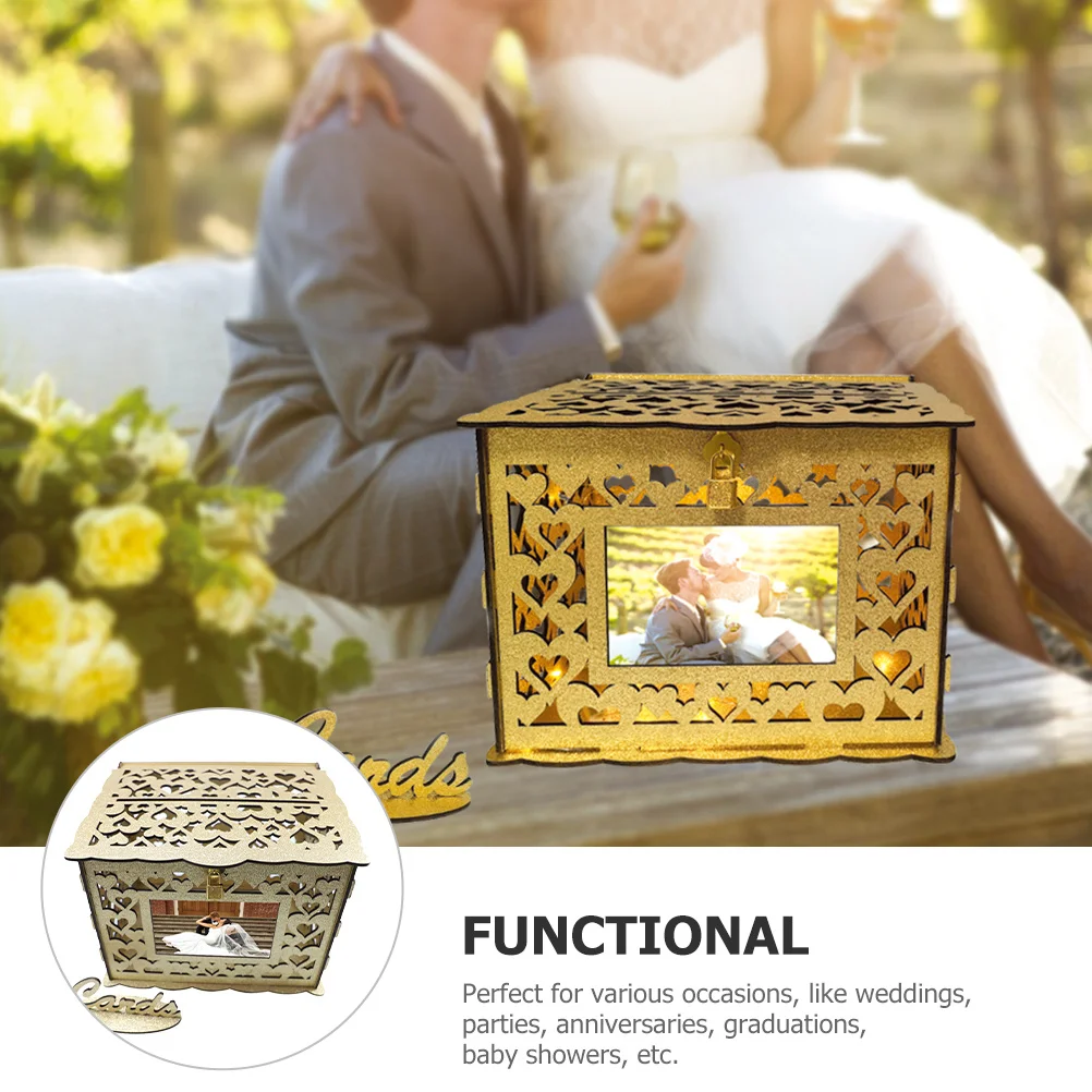 

1Set Wooden Decoration Frame Hollow Greeting Card Box for Wedding Birthday Baby Shower Party Large Capacity Money Gift Envelope