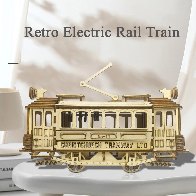 New 3D Wooden Puzzle Retro Tram Model Building Kits Christchurch Tramway Car Jigsaw Puzzles Educational Toys for Children Gifts