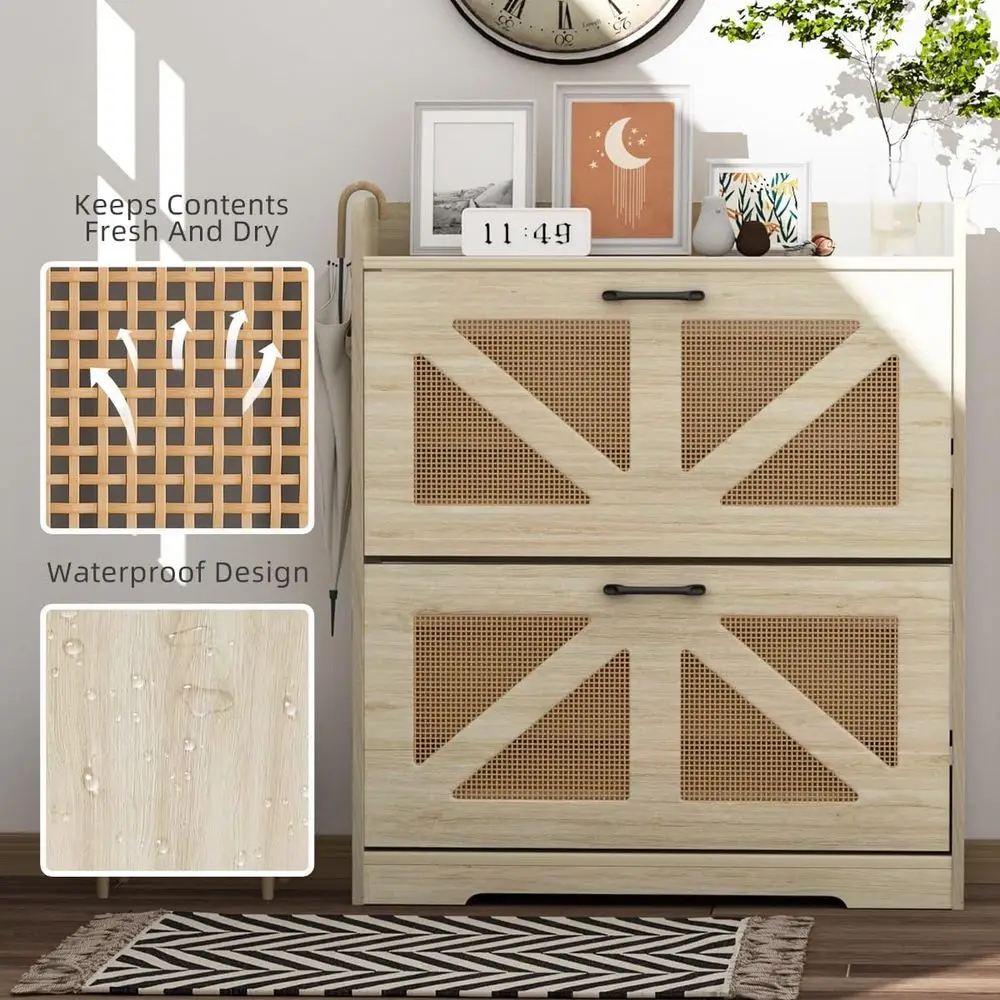 خزانة تخزين الأحذية قائمة بذاتها مع أدراج قابلة للطي، مقبض معدني، أقدام خشبية، رف أحذية نحيف للمدخل، البهو، المدخل، Nat